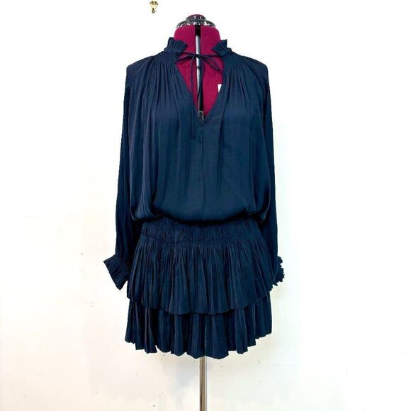 Current Air Aurelie Navy Pleated Mini Dress sz S - Picture 3 of 13